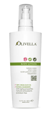 Olivella body lotion bottle on a white background