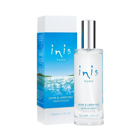 Inis Home & Linen Mist bottle and packaging on a white background
