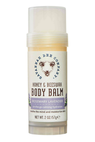 Body balm stick with Savannah Bee Company branding on a white background