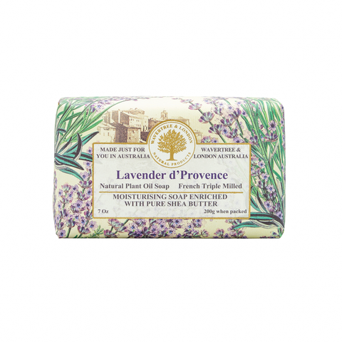 Lavender d'Provence soap bar with packaging on a white background